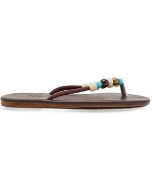 Ancient Greek Sandals Bead-Embellished Sandals - White