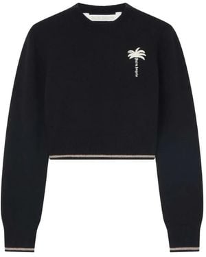 Palm Angels Pullover Mit Palmenstickerei - Blau