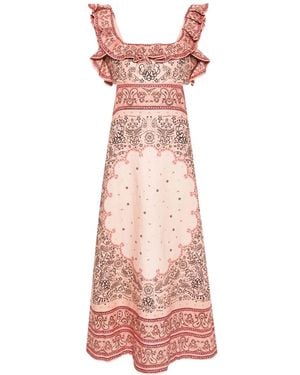 Zimmermann Ruffled Paisley-print Linen Midi Dress - Pink