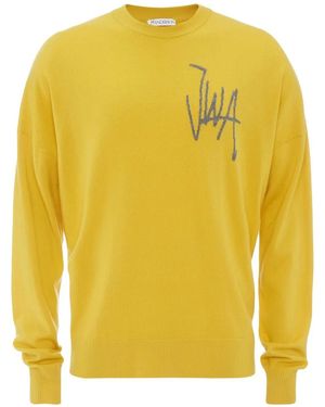 JW Anderson Logo-Intarsia Merino-Wool Jumper - Yellow