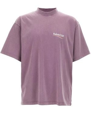 Balenciaga Logo-Print Mock-Neck T-Shirt - Purple