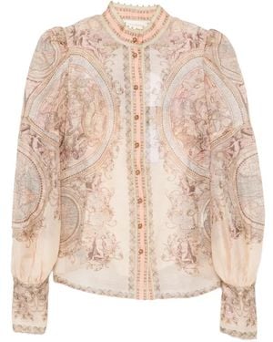 Zimmermann Blouse Imprimée Ascent À Manches Bouffantes - Neutre