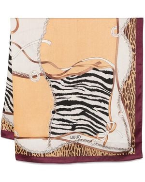 Liu Jo Chain-Print Zebra-Pattern Scarf - White