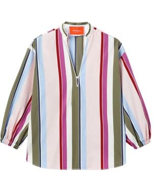 La DoubleJ Jackie Striped Balloon-Sleeve Blouse - Red