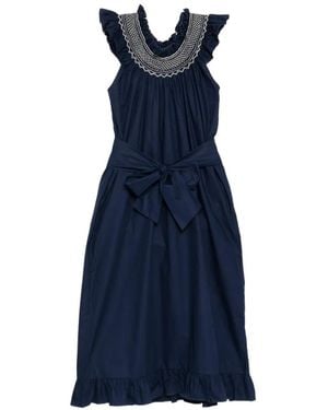 Loretta Caponi Vestido Midi De Algodón Con Volantes - Azul