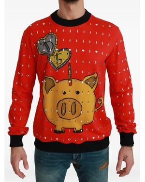 Dolce & Gabbana Crystal-Embellished Piggy-Bank Sweater - Red