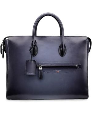 Santoni Logo-Plaque Zip-Fastening Laptop Bag - Blue