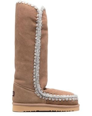Mou Crochet-Trim Suede Boots - Brown