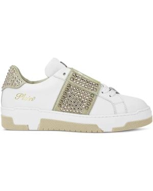 Philipp Plein Rhinestone-Embellished Trainers - White