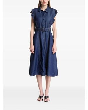 Tommy Hilfiger Ruffled Belted Midi Dress - Blue