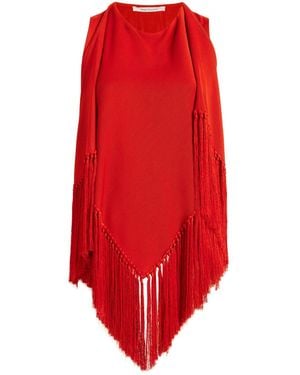 Another Tomorrow Fringed Scarf-Neck Blouse - Red