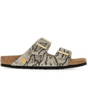 Birkenstock Arizona Snake-Print Suede Slippers - White