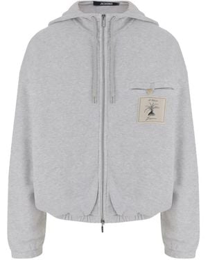 Jacquemus Logo-Embroidered Zip-Up Hoodie - Grey