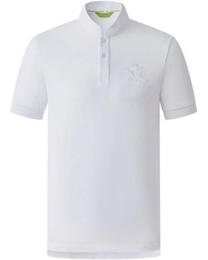 Shanghai Tang Horse-Embroidered Mandarin-Collar Polo Shirt - White