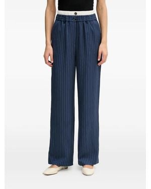 Sisley Pinstripe Buttoned Trousers - Blue