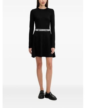 Karl Lagerfeld Logo-Waistband Flared Mini Dress - Black