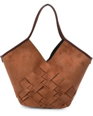 Hereu Coloma Woven V-Cutout Shoulder Bag - Brown