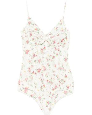 ShuShu/Tong Body Con Volantes Y Estampado Floral - Blanco