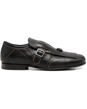NULLUS Kiltie-Fringe Buckled Monk Shoes - Black