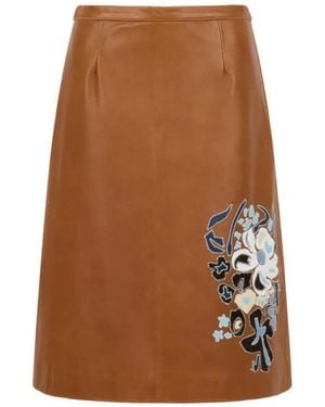 Marni Leather Skirt With Flower Intarsia - Brown