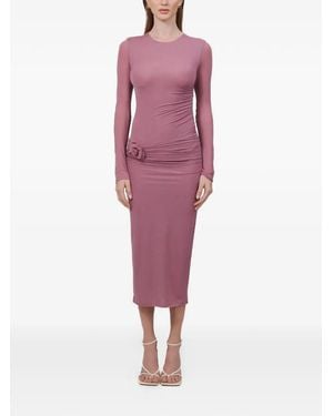 Maygel Coronel Anna Ruched Floral-Appliqué Midi Dress - Purple