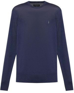 AllSaints Mode Logo-Embroidery Crew-Neck T-Shirt - Blue
