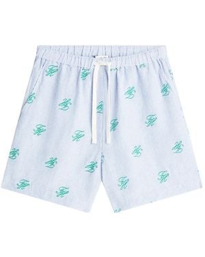 Tommy Hilfiger Monogram-Embroidered Seersucker Shorts - Blue