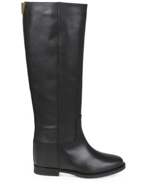 Via Roma 15 V-Logo Inner Wedge-Heel Knee-High Boots - Black