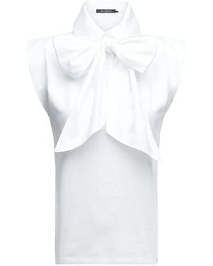 KARL LAGERFELD Bow-Detail Padded-Shoulder Top - White