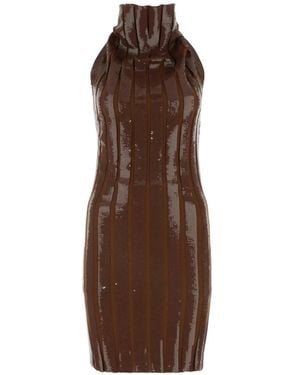 Fendi スパンコールトリム ミニドレス - ブラウン