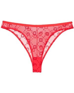 Marine Serre Moonogram-Flocked Mesh Briefs - Red