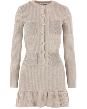 Self-Portrait Ribbed button-front mini dress - Natur
