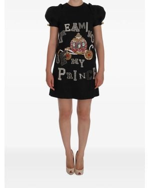 Dolce & Gabbana Crystal-Embellished Puff-Sleeve Mini Dress - Black