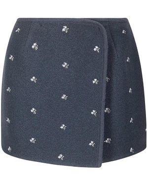 Rier Falda Corta Con Detalle Floral - Azul