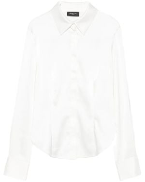 Nenette Satin-Finish Curved-Hem Shirt - White