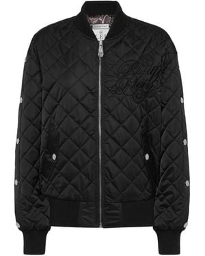 Philipp Plein Nylon Oversize Bomber Matelasse Diamond Signature - Black