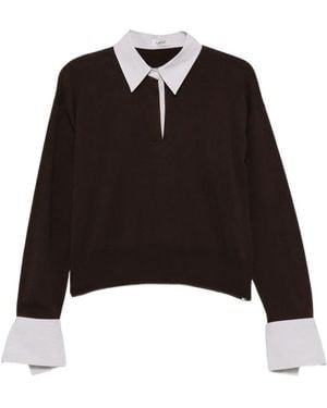 Mrz Layered-Effect Long-Sleeve Polo Top - Black
