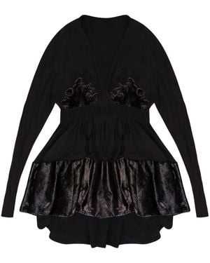 Lanvin Lace V-Neck Flared Top - Black