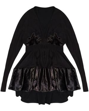 Lanvin Lace V-Neck Flared Top - Black