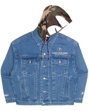 Aape By A Bathing Ape Moonface Hooded Denim Jacket - Blue