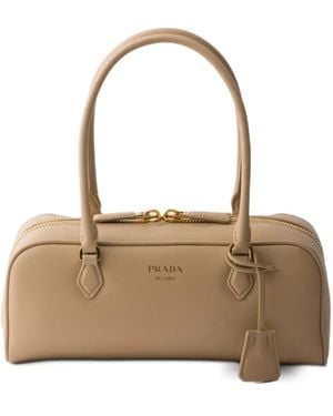 Prada Medium Leather Top-Handle Bag - Natural