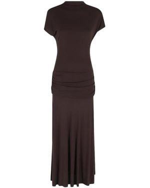 Semicouture Gwen Ruched-Waist Dress - Brown
