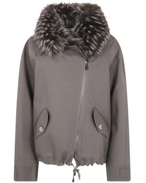 VALENTINI 1972 Faux-Fur Trim Zip-Up Jacket - Grey