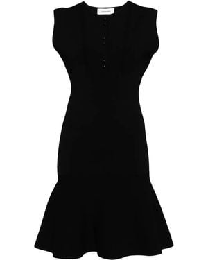 Yves Salomon Peplum-Hem Midi Dress - Black