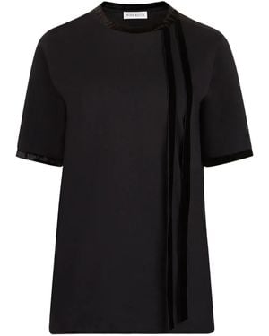 Nina Ricci Velvet-Trimmed Short-Sleeves Top - Black