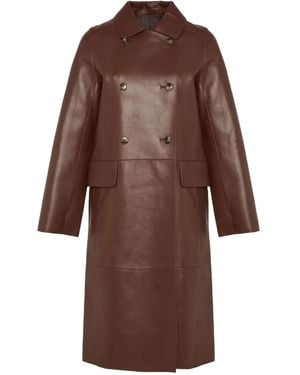 Yves Salomon Double-breasted Leather Coat - ブラウン