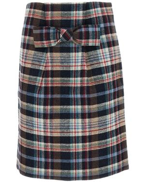 ShuShu/Tong Bow-Detail Checked Midi Skirt - Grey