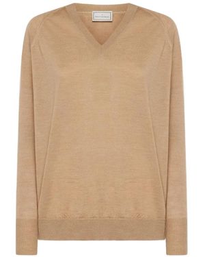 Pierre Louis Mascia Top Tricot De Punto Fino Con Estampado Floral Y Cuello En V - Neutro