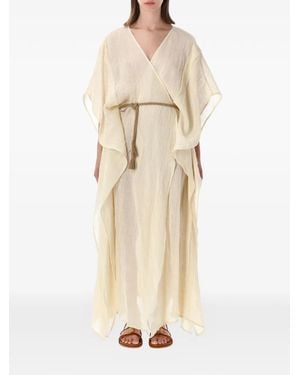 120% Lino V-Neck Belted Kaftan - Natural