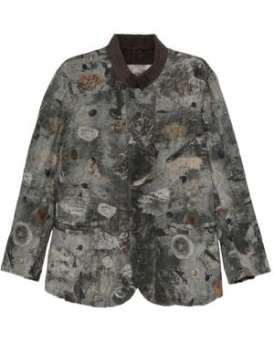 Ziggy Chen Digital-Print Stand-Collar Blazer - Grey